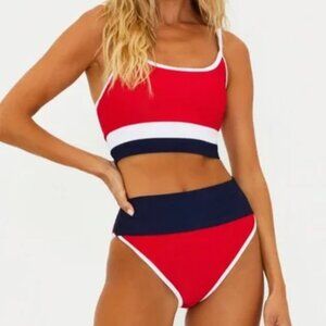 Beach Riot Emmy High-Waist Bikini Bottom Red Americana Colorblock